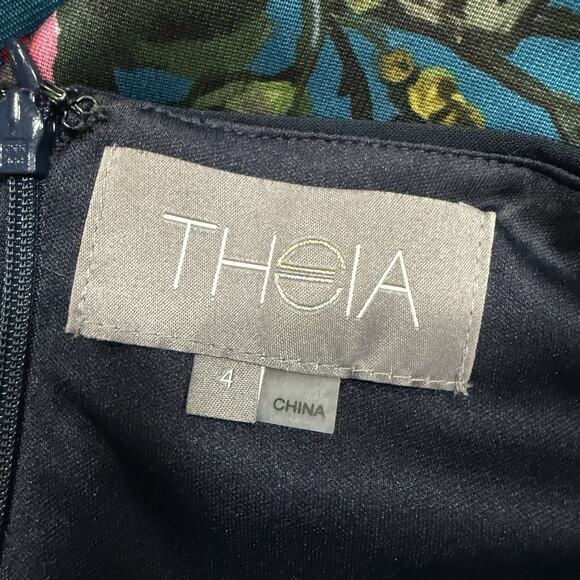 Theia Tabitha Long Sleeve Gown Dress Women's Size 4 Floral Navy Blue - Picture 8 of 14